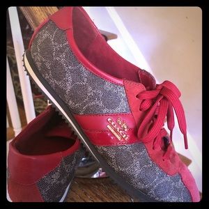 COACH Red and Brown Leather Sneakers